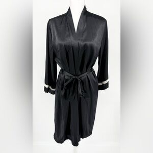 Gilligan & O'Malley Black Satin Robe with Lace Cuffs